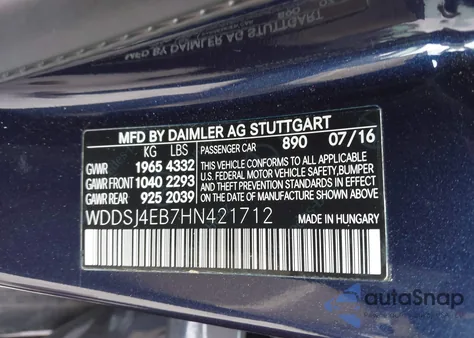 2017 Mercedes-Benz Cla 250 z USA, uszkodzony, nr VIN WDDSJ4EB7HN421712